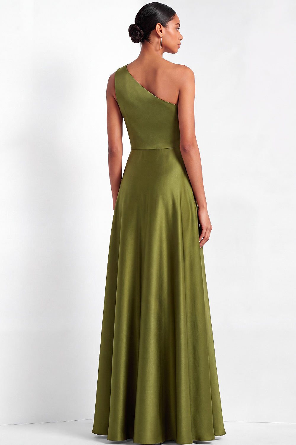 Green A-Line Formal Evening Dress Ruched One Shoulder Satin Maxi Dress