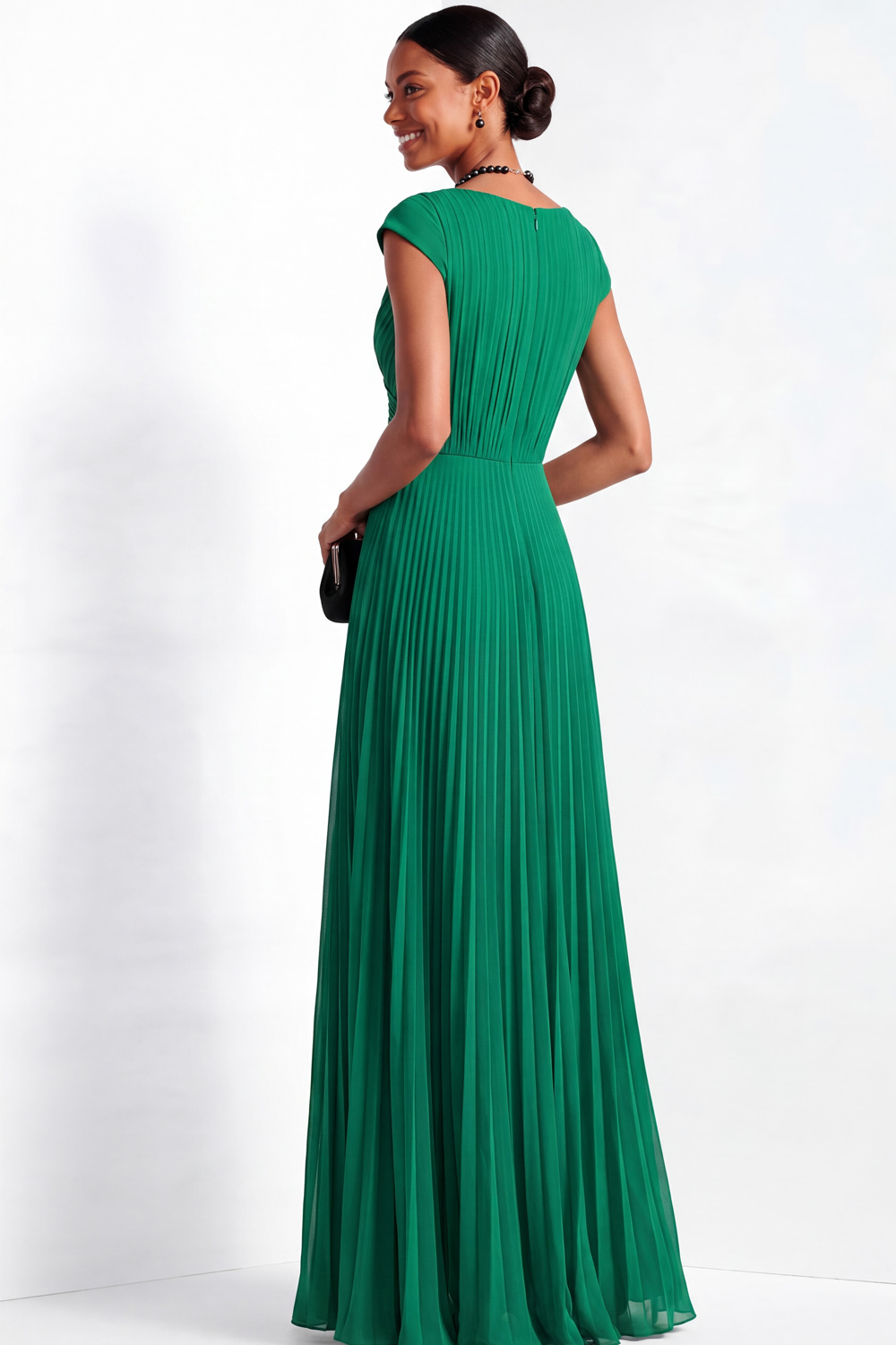 Green Formal Dress A-Line Square Neck Pleated Maxi Dress