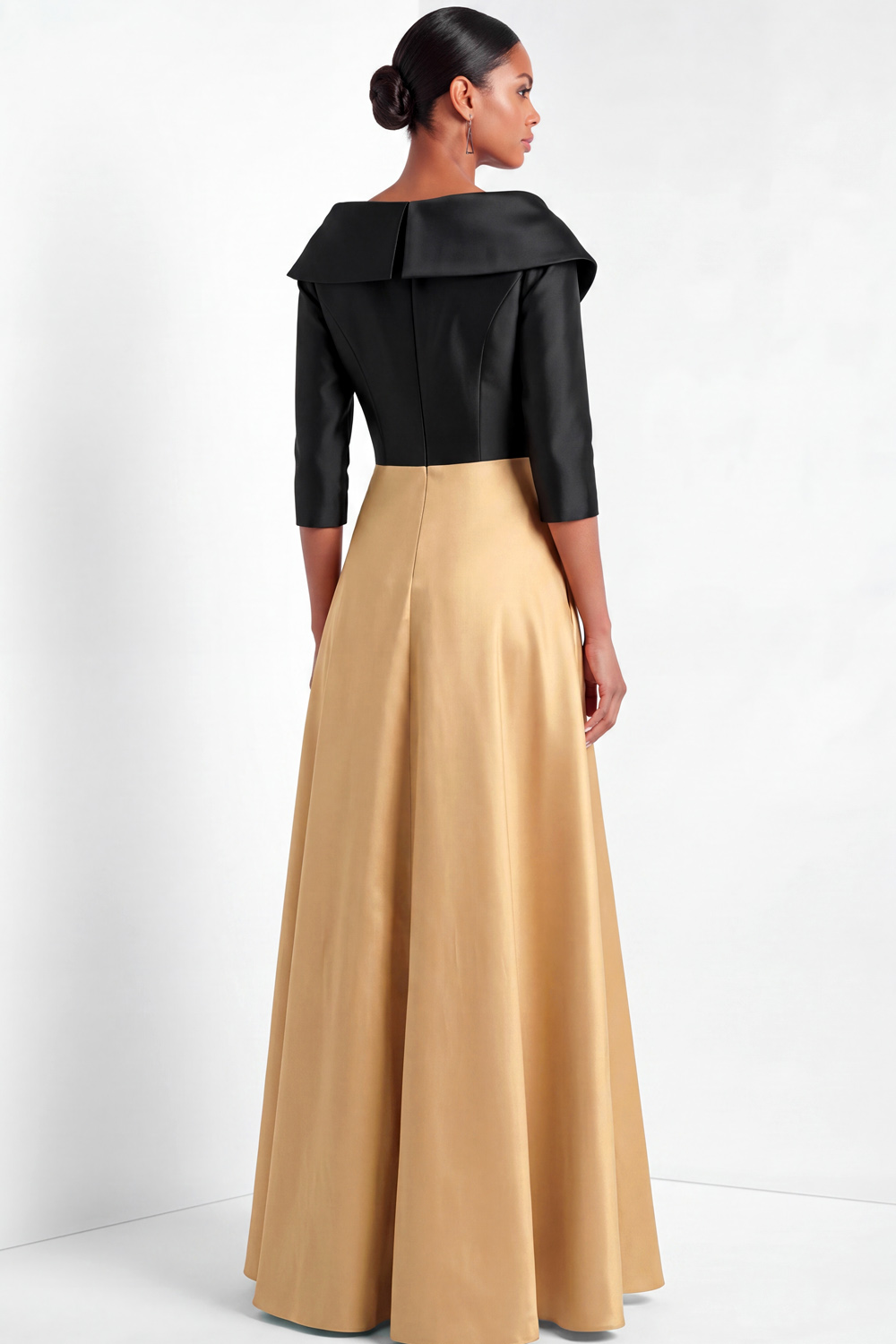 Golden Formal Evening Dress Lapel A-Line Satin Maxi Dress 