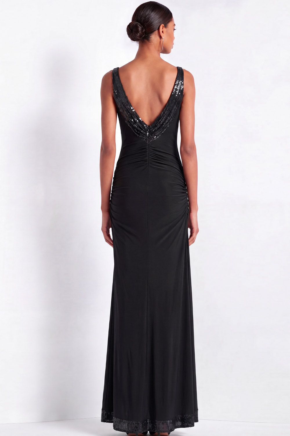 Black Formal Evening Dress Mermaid Cowl Neck Maxi Dress with Sequin