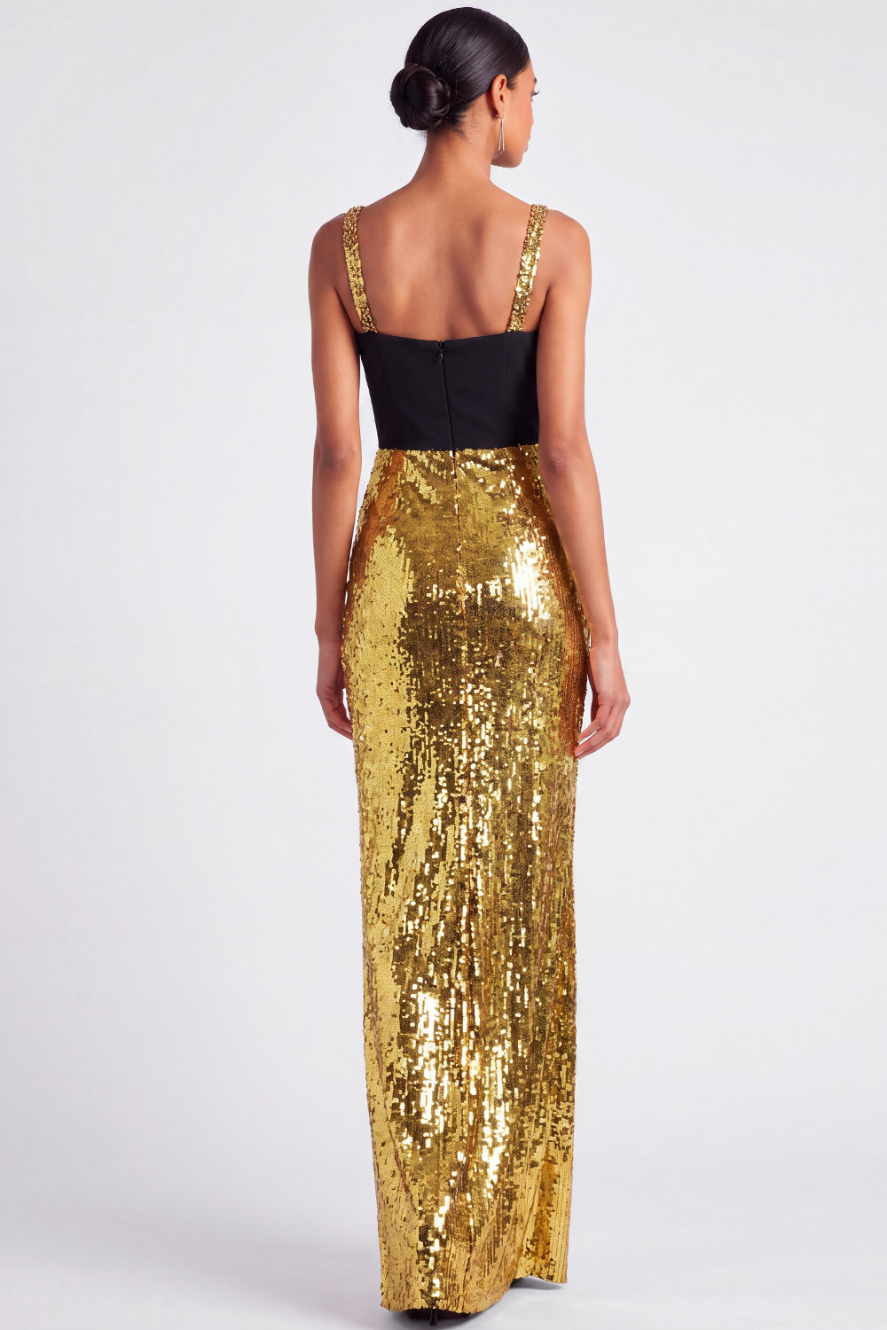 Golden Formal Evening Dress Mermaid Spaghetti Straps Sequin Maxi Dress 