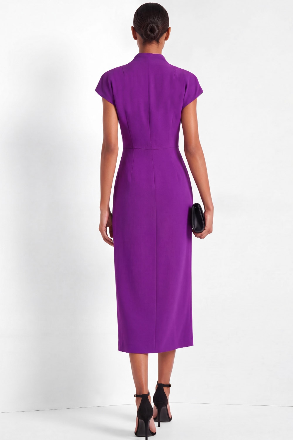 Purple Work Dress Sheath High Neck Midi Dress 