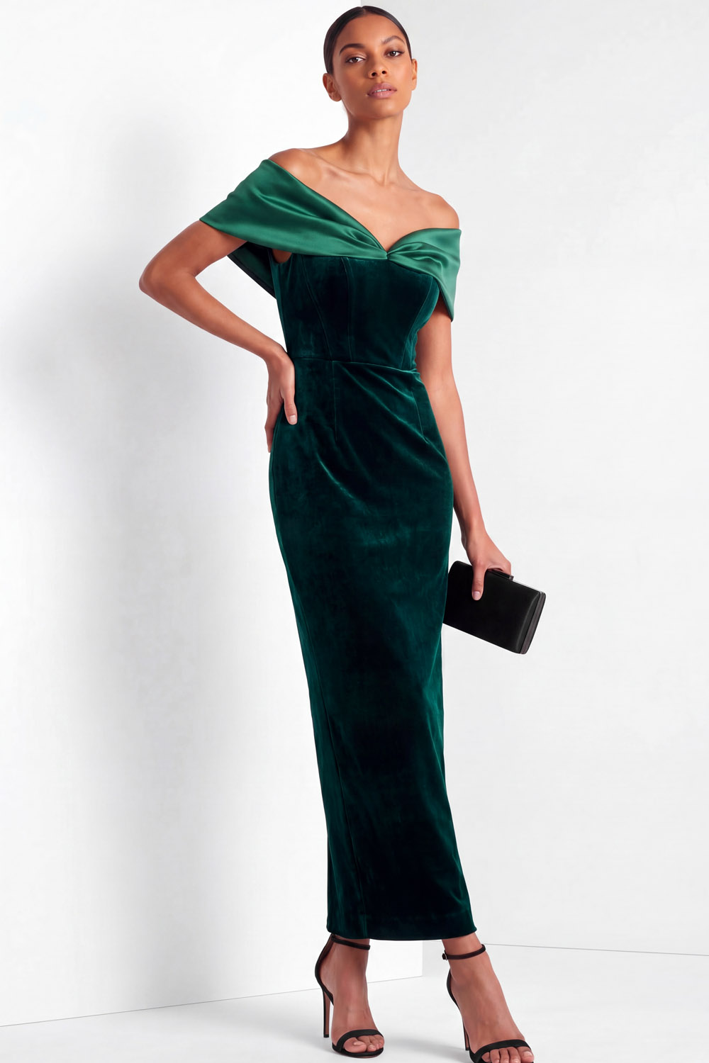 Dark Green Formal Dress Off the Shoulder Sheath Maxi Dress 