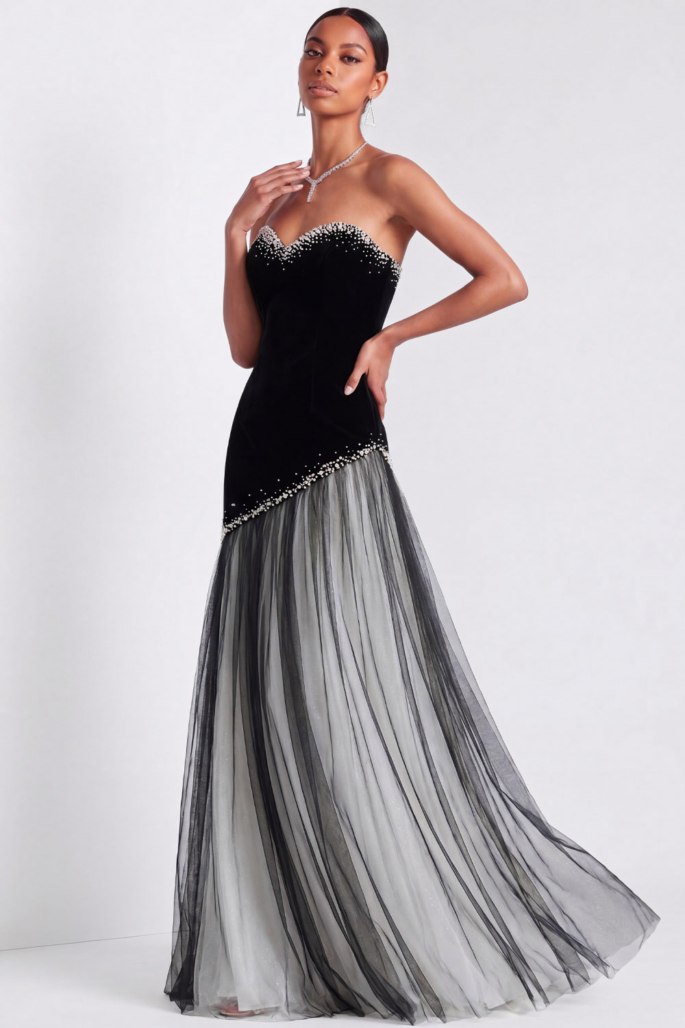 Black Formal Dress Sweetheart A-Line Tulle Maxi Dress 