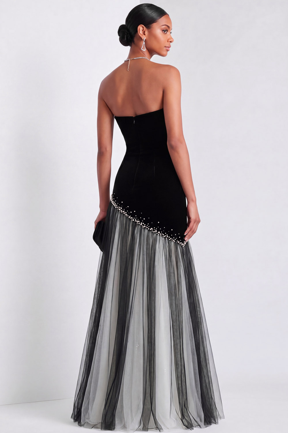 Black Formal Dress Sweetheart A-Line Tulle Maxi Dress 