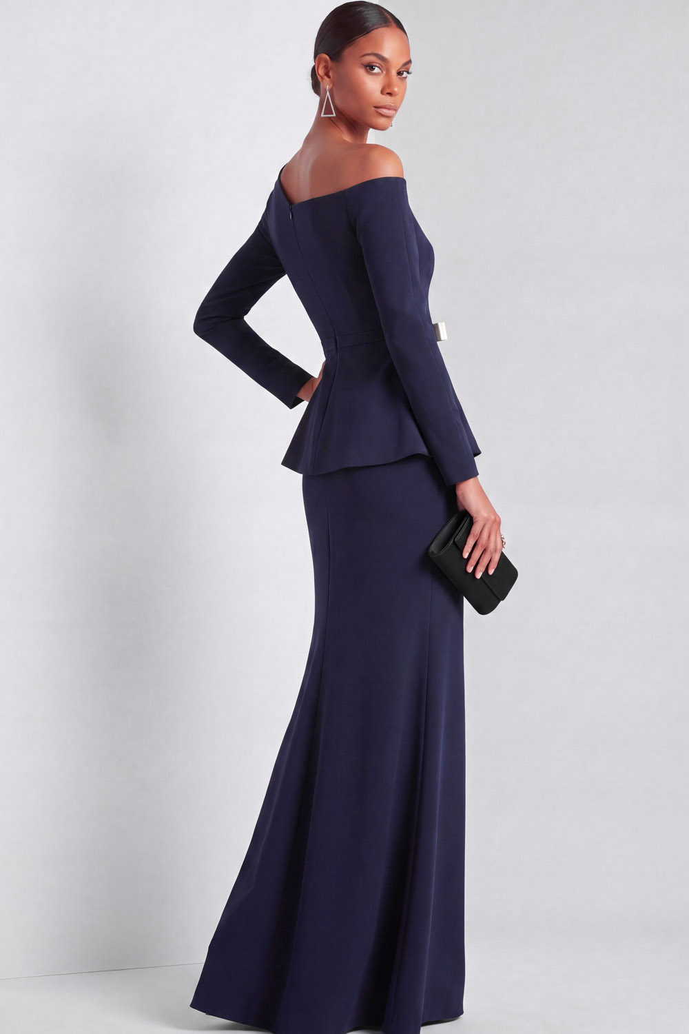 Navy Formal Evening Dress Mermaid Asymmetrical Neck Maxi Dress 