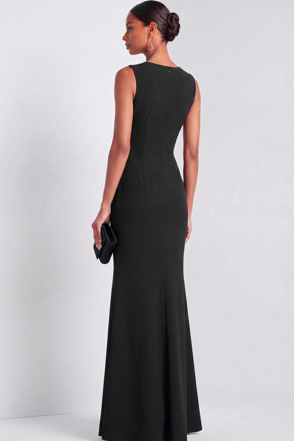 Black Formal Evening Dress Mermaid Round Neck Bow Maxi Dress 