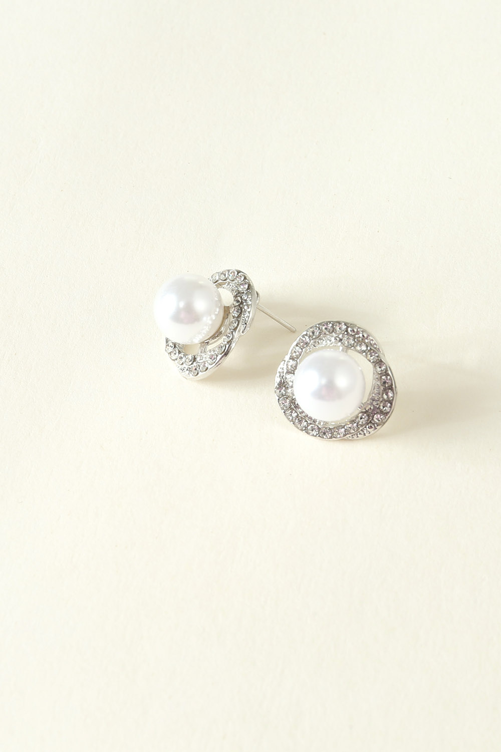 Silver Rhinestone Earrings with Pearl