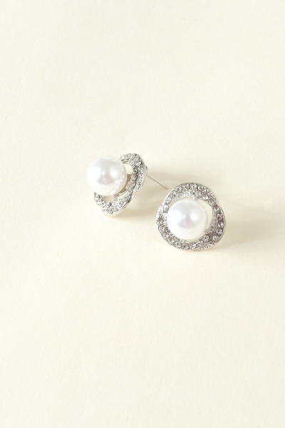 Silver Rhinestone Earrings with Pearl