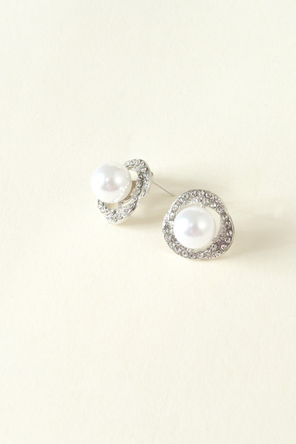 Silver Rhinestone Earrings with Pearl