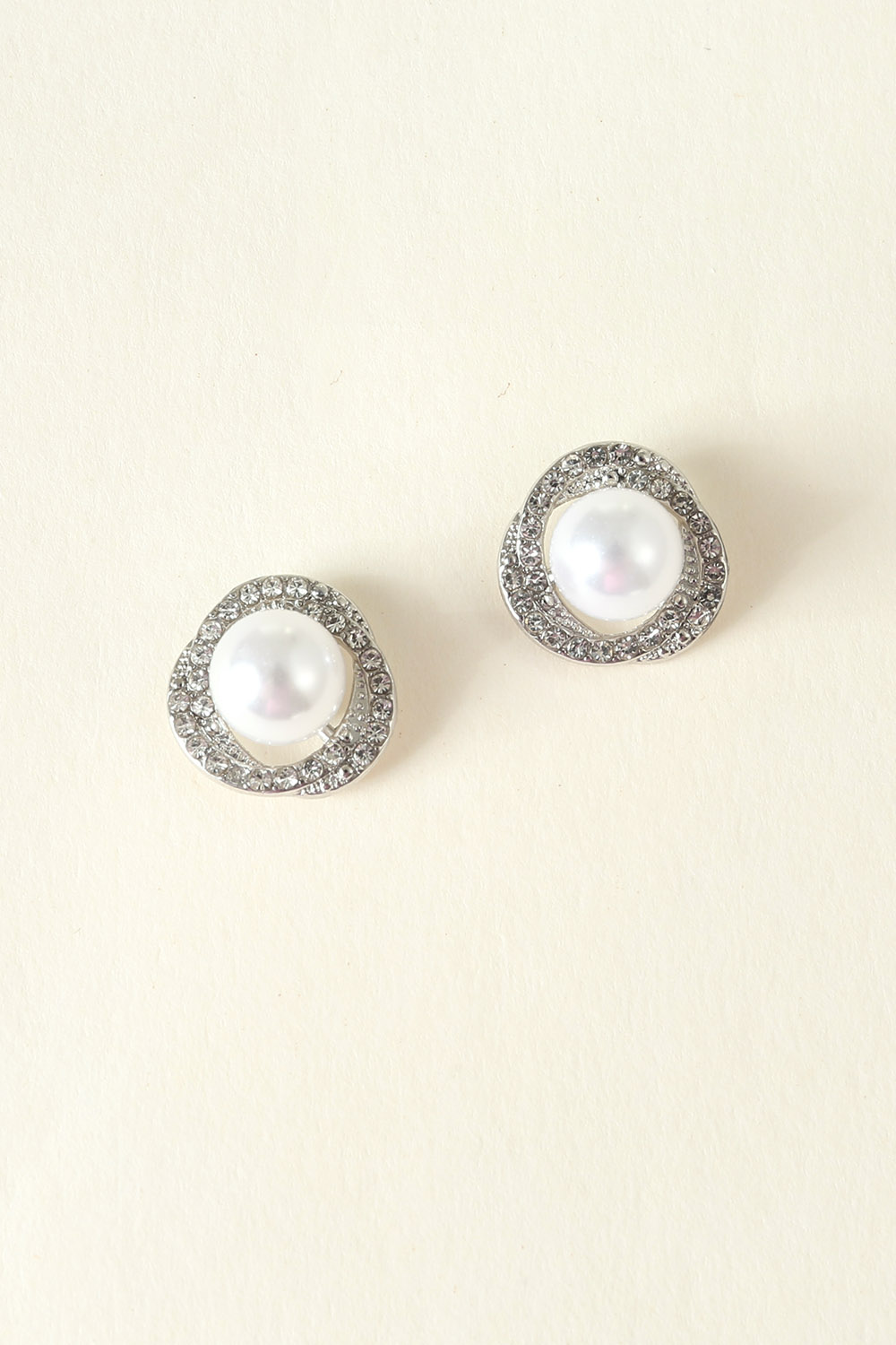 Silver Rhinestone Earrings with Pearl