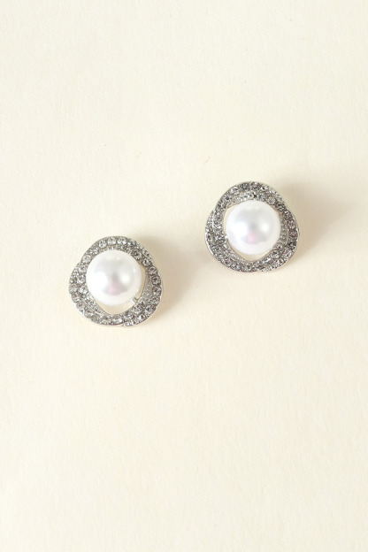 Silver Rhinestone Earrings with Pearl