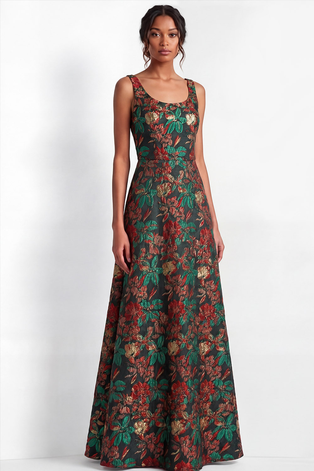 Dark Green A-Line Wide Straps Jacquard Wedding Guest Dress