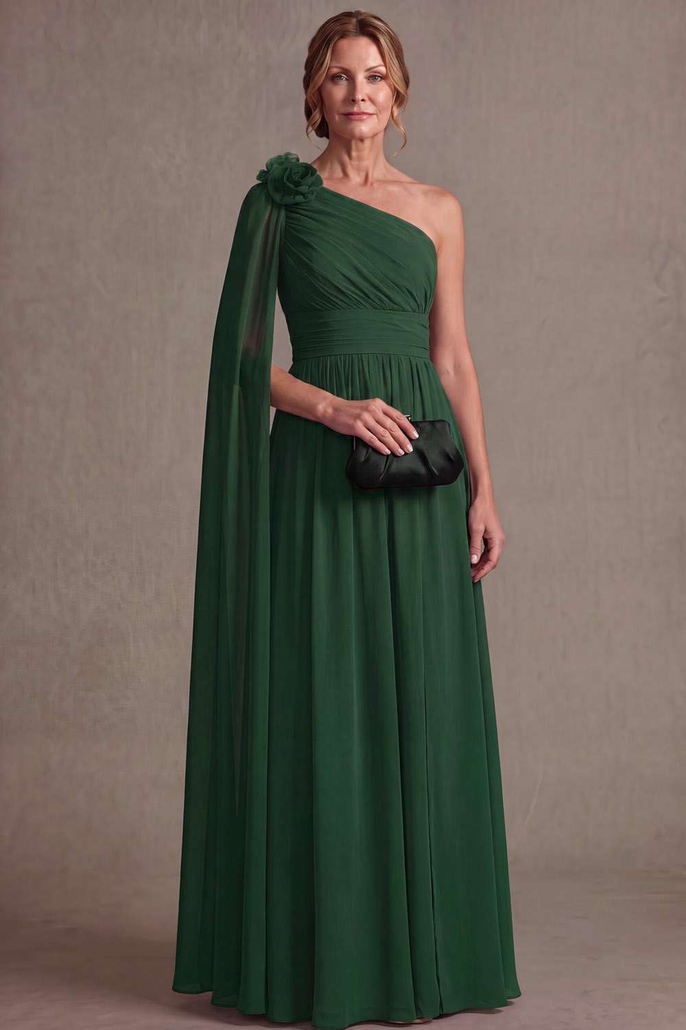 The Schenita Burgundy One Shoulder Chiffon Wedding Guest Dress with Sash | Chiclody