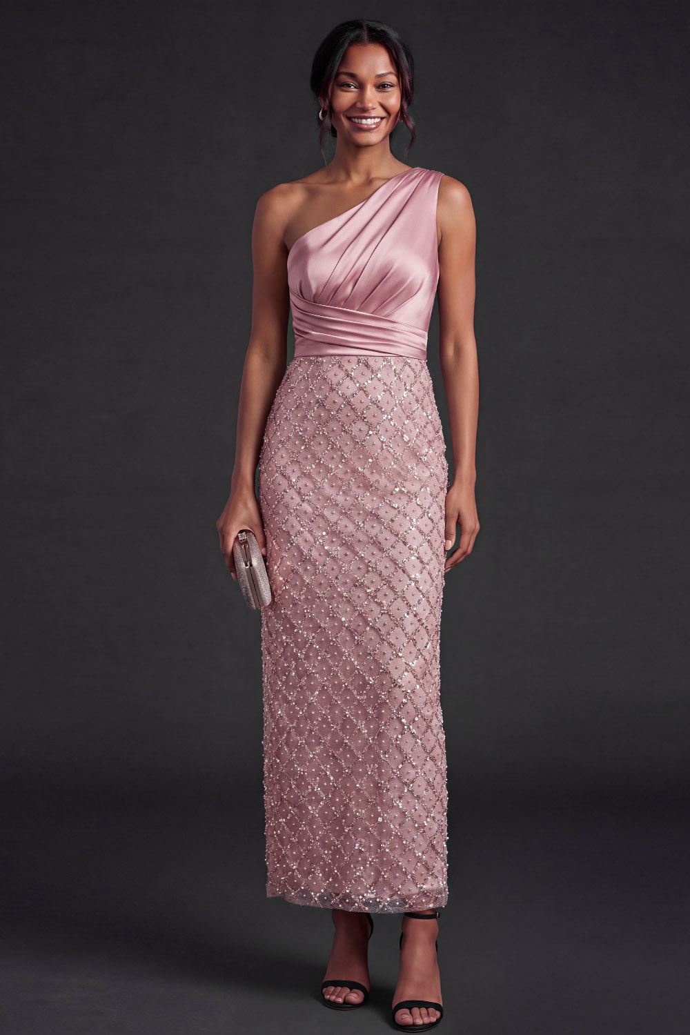one sleeve pink sequin dress One Shoulder Hot Pink Sequin Long Mermaid Evening Prom Dresses, Cheap  Custom Prom Dresses, MR7970