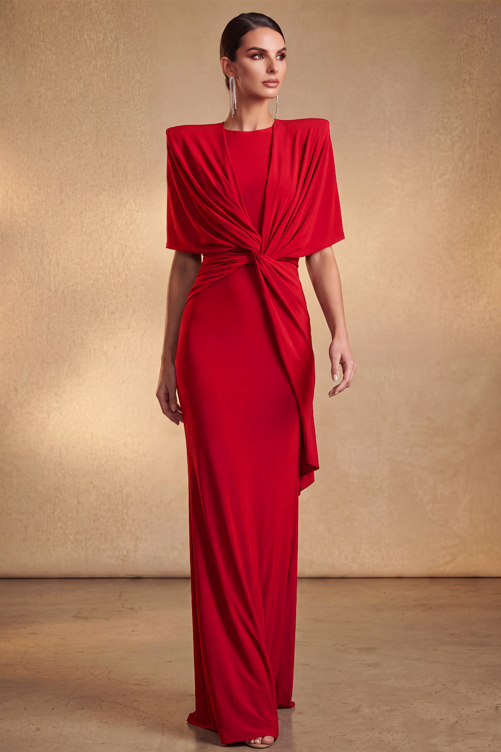 The Emberlyn Orange Round Neck Short Sleeve Maxi Formal Dress | Chiclody