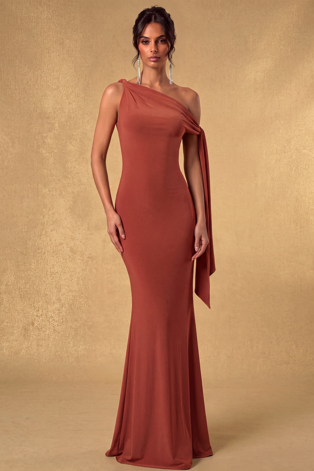 Green One Shoulder Mermaid Maxi Formal Dress with Sash | Chiclody