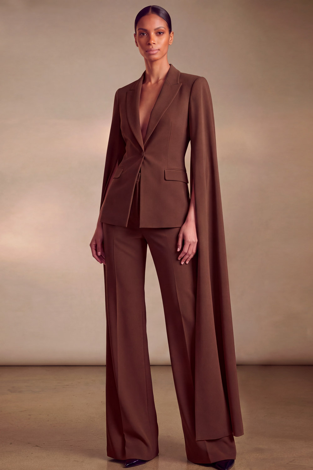 Red Lapel Blazer Suits Long Sleeve Pants Set with Cape | Chiclody