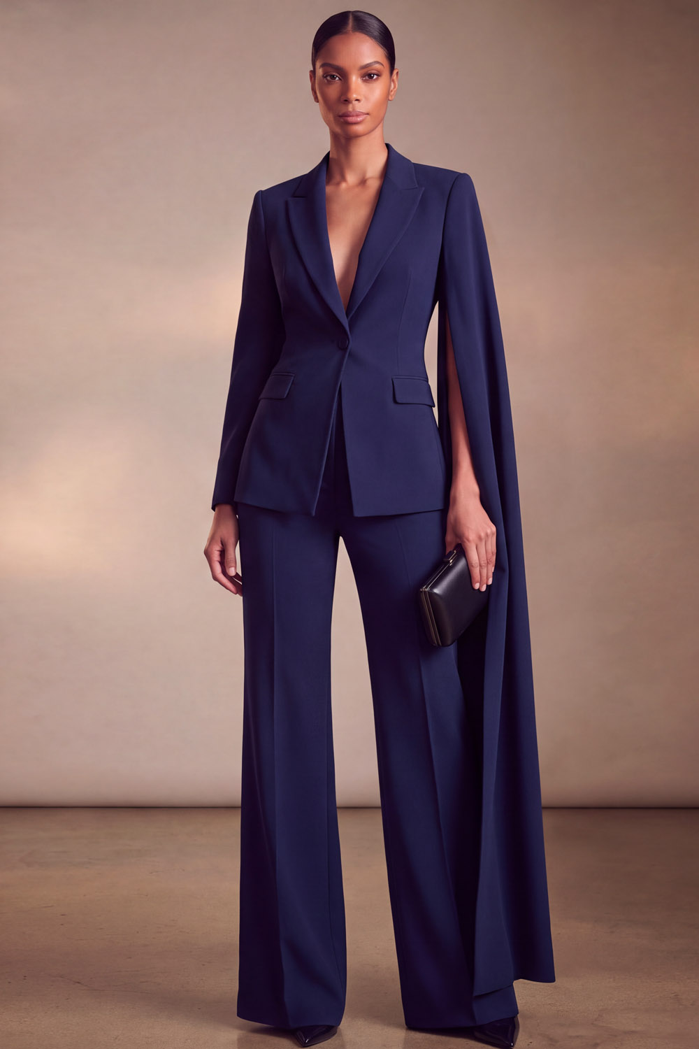 Red Lapel Blazer Suits Long Sleeve Pants Set with Cape | Chiclody