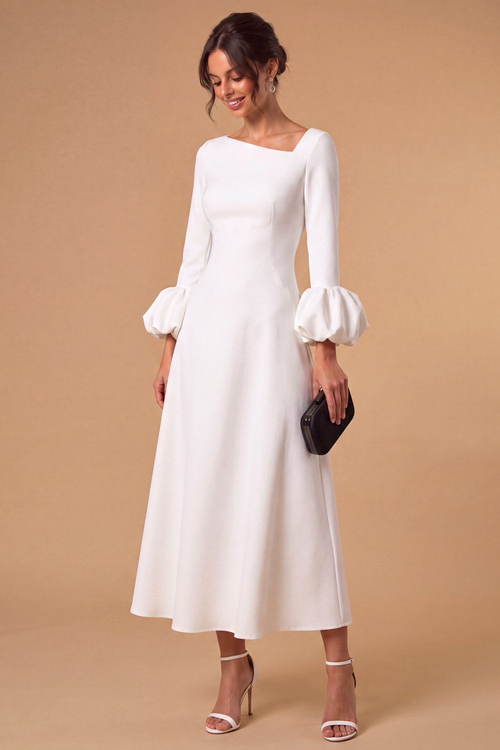 Green Asymmetrical Neck Puff Sleeve Maxi Wedding Guest Dress Chiclody