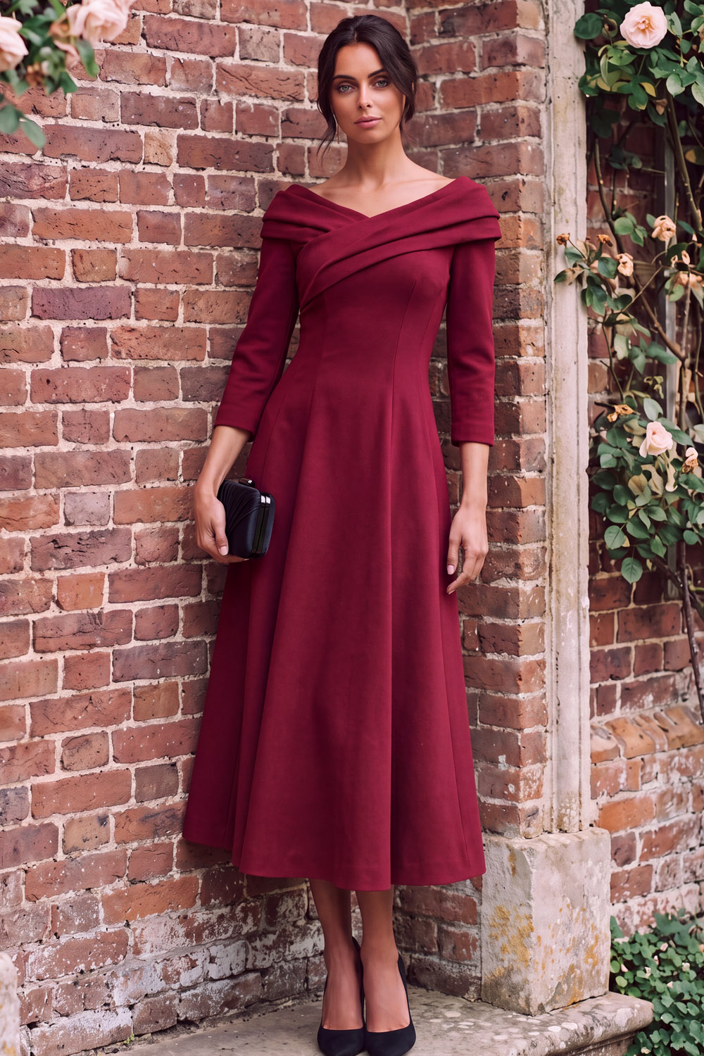 Green V-Neck A-Line Midi Wedding Guest Dress | Chiclody