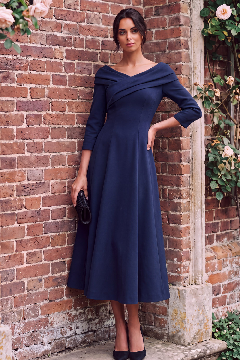 Green V-Neck A-Line Midi Wedding Guest Dress | Chiclody