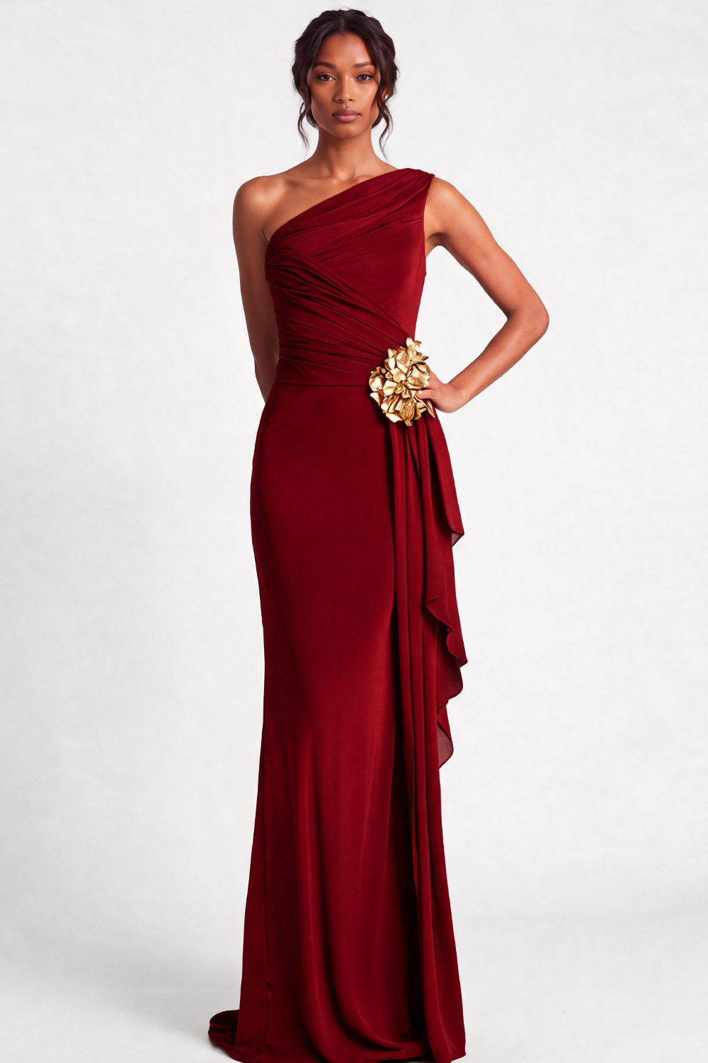 Purple One Shoulder Draped Mermaid Wedding Guest Dress Chiclody