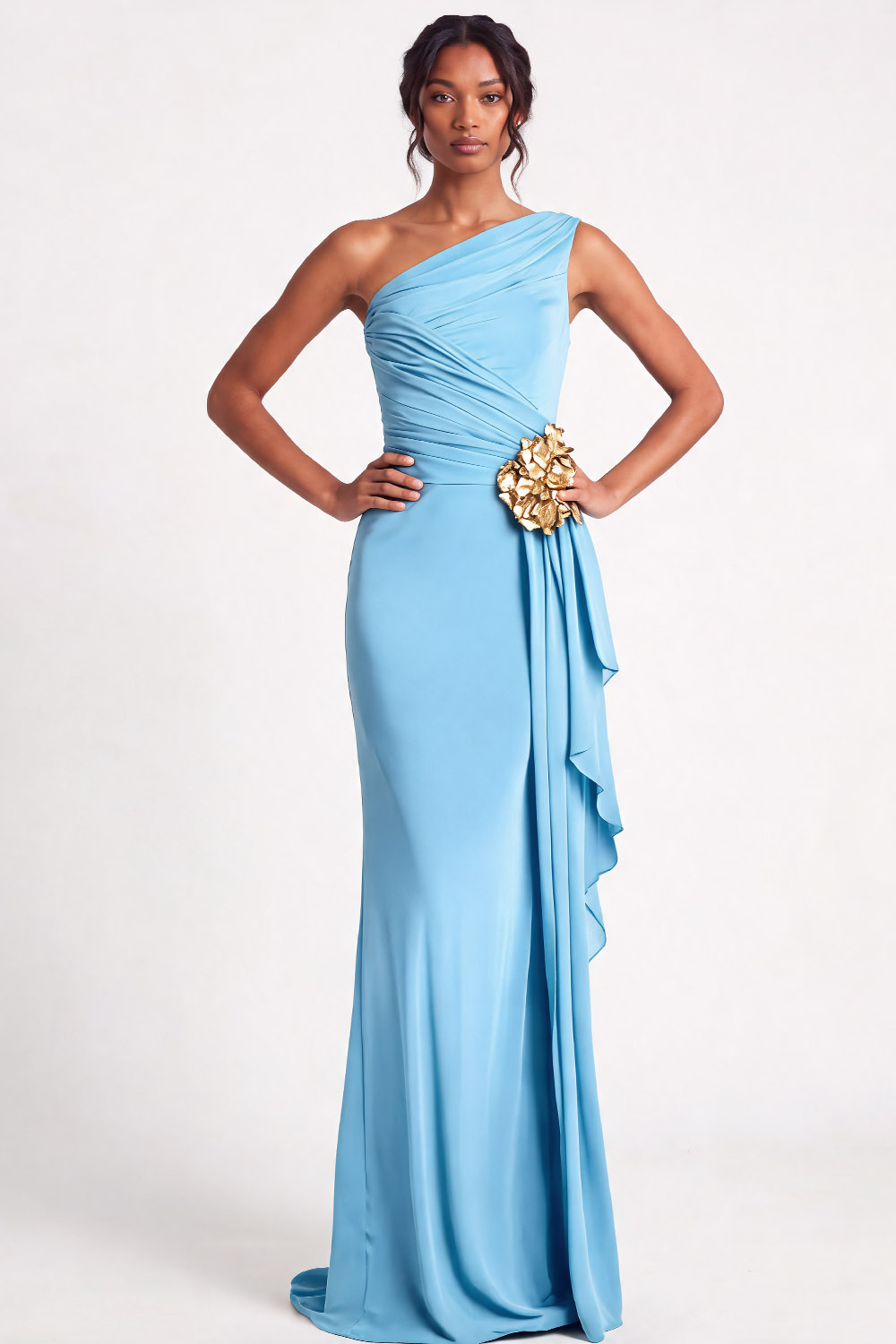 Purple One Shoulder Draped Mermaid Wedding Guest Dress Chiclody