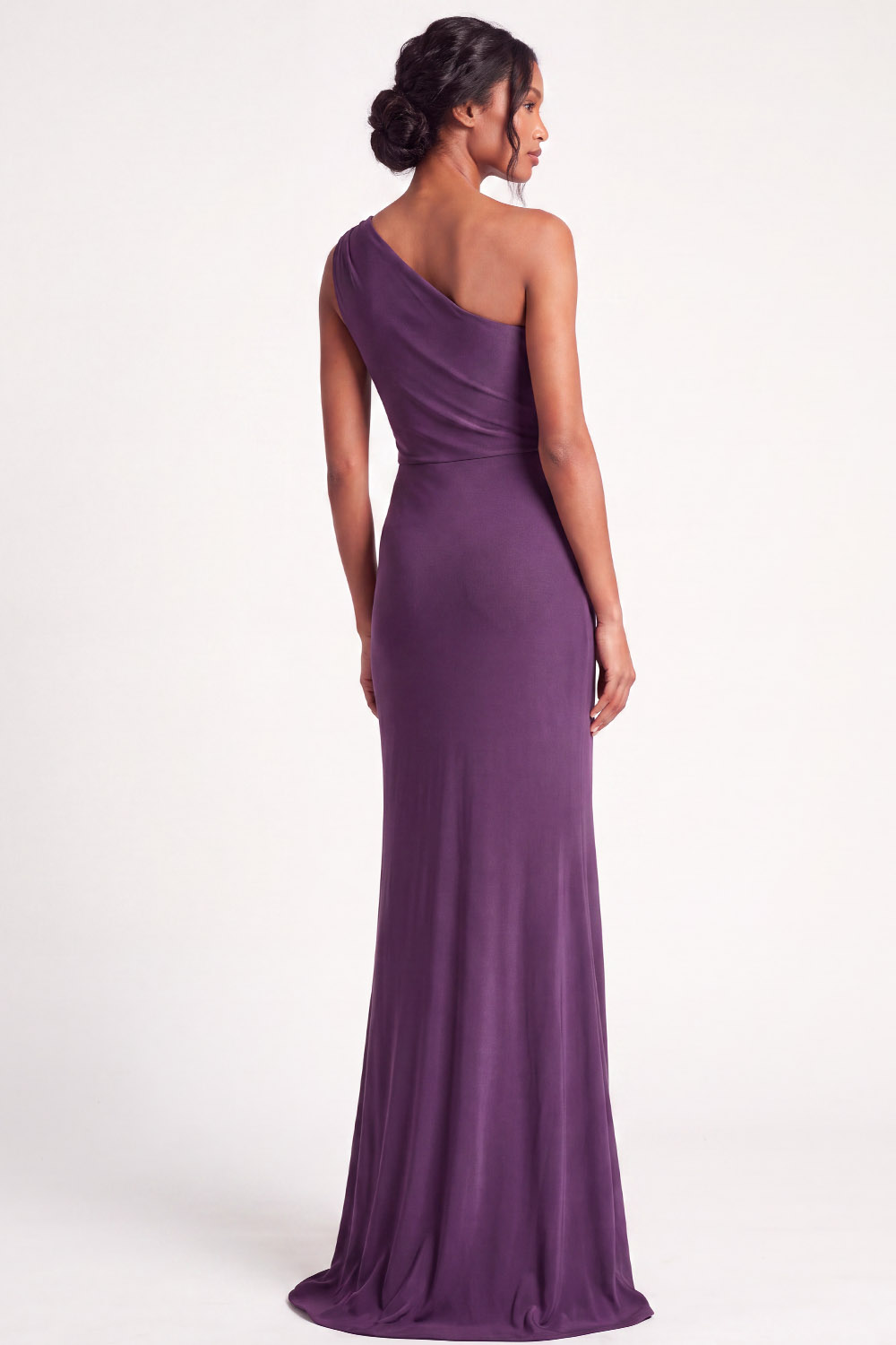 Purple One Shoulder Draped Mermaid Wedding Guest Dress