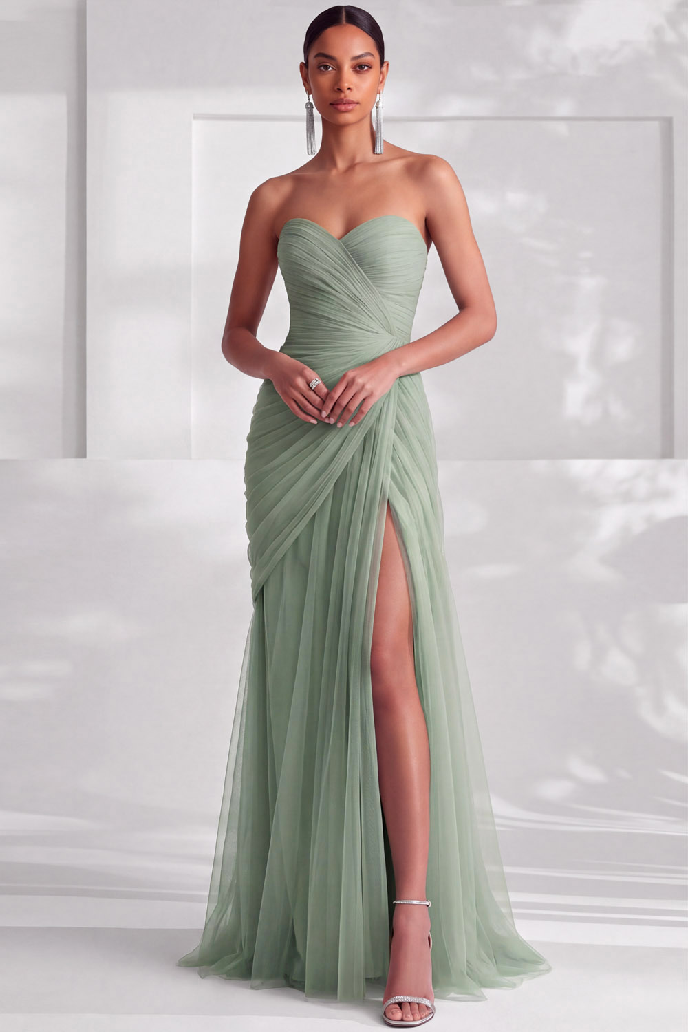 Lilac Sweetheart Tulle Wedding Guest Dress with Slit | Chiclody