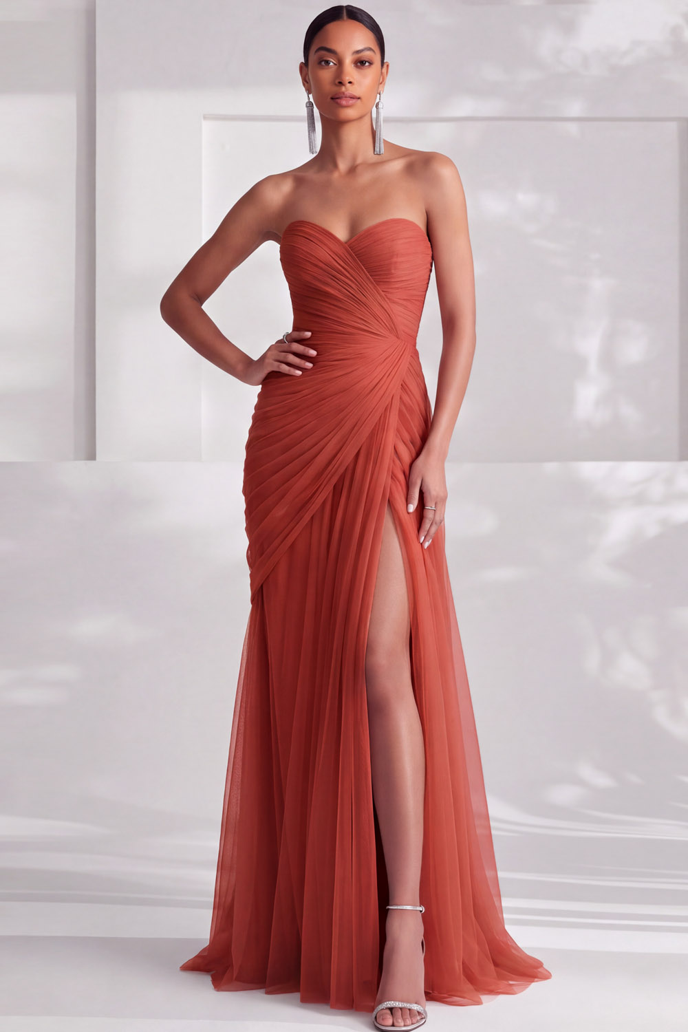 Lilac Sweetheart Tulle Wedding Guest Dress with Slit | Chiclody