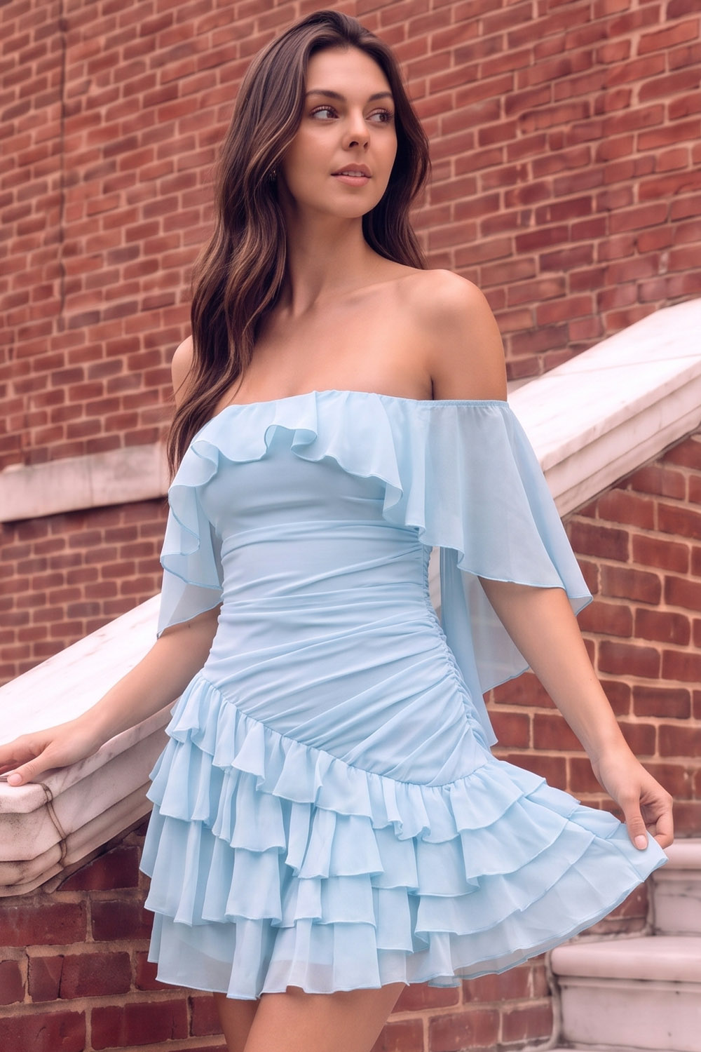 Homecoming Dress Lilac Off‑the‑Shoulder Ruffle Tiered Chiffon Mini Dress