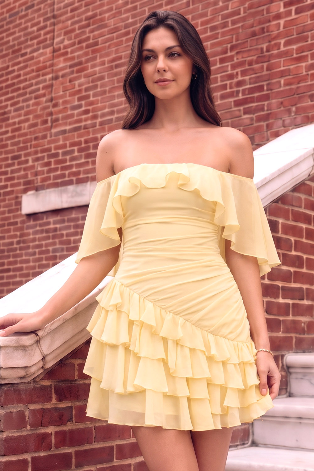 Homecoming Dress Lilac Off‑the‑Shoulder Ruffle Tiered Chiffon Mini Dress