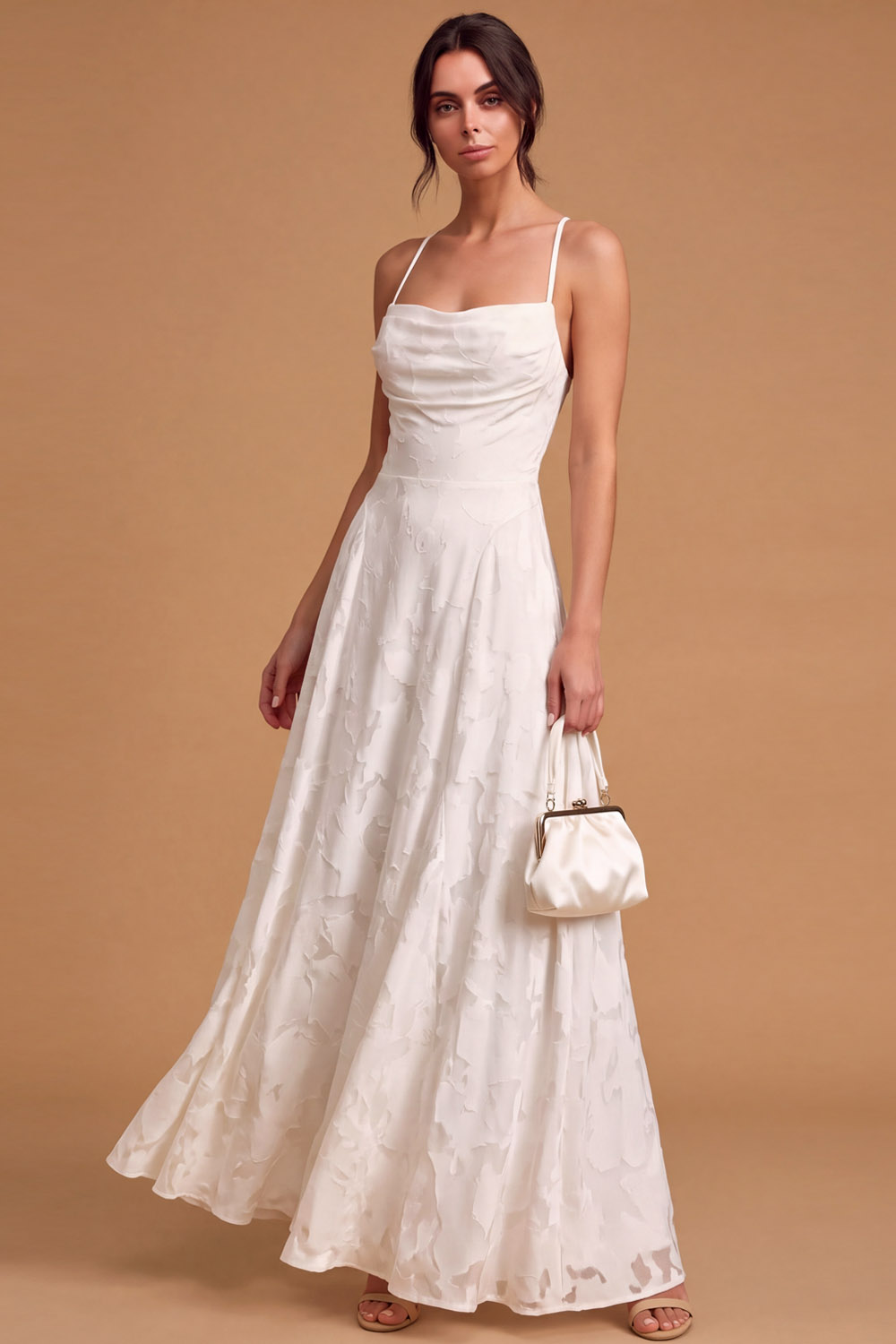 Rust Spaghetti Straps Square Neck Floral Burnout Maxi Wedding Guest Dress| Chiclody