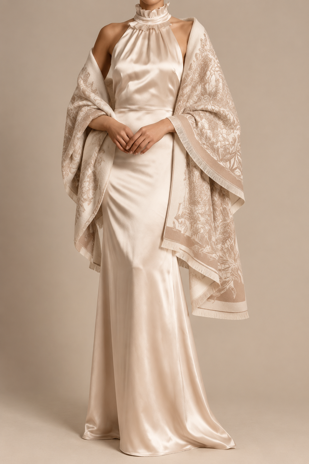 Floral Print Faux Cashmere Fringe Shawl-chiclody