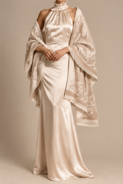 Floral Print Faux Cashmere Fringe Shawl