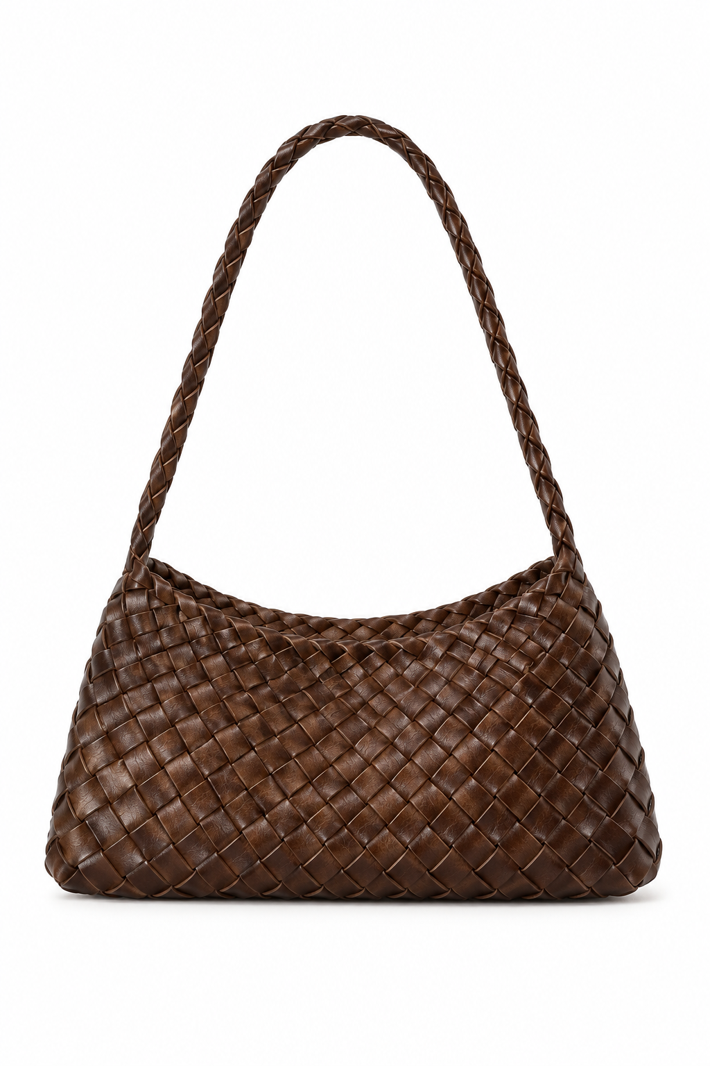 Chocolate Woven Hobo Shoulder Bag, PU Leather Braided Strap Handbag for Daily Office Weekend