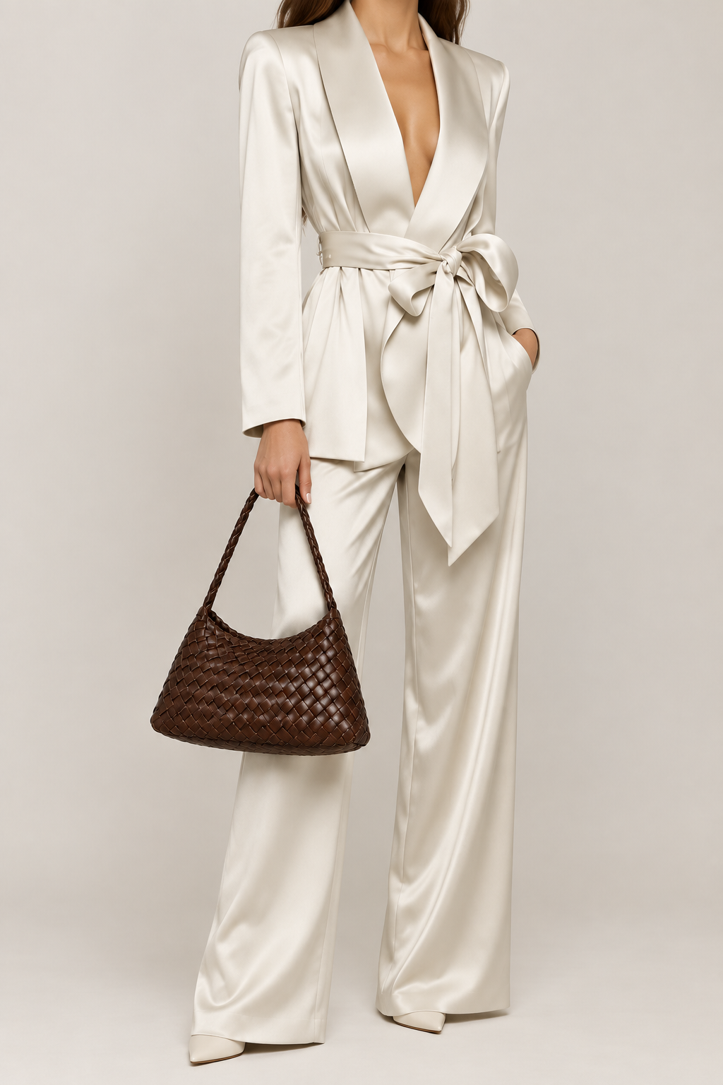 Chocolate Woven Hobo Shoulder Bag, PU Leather Braided Strap Handbag for Daily Office Weekend