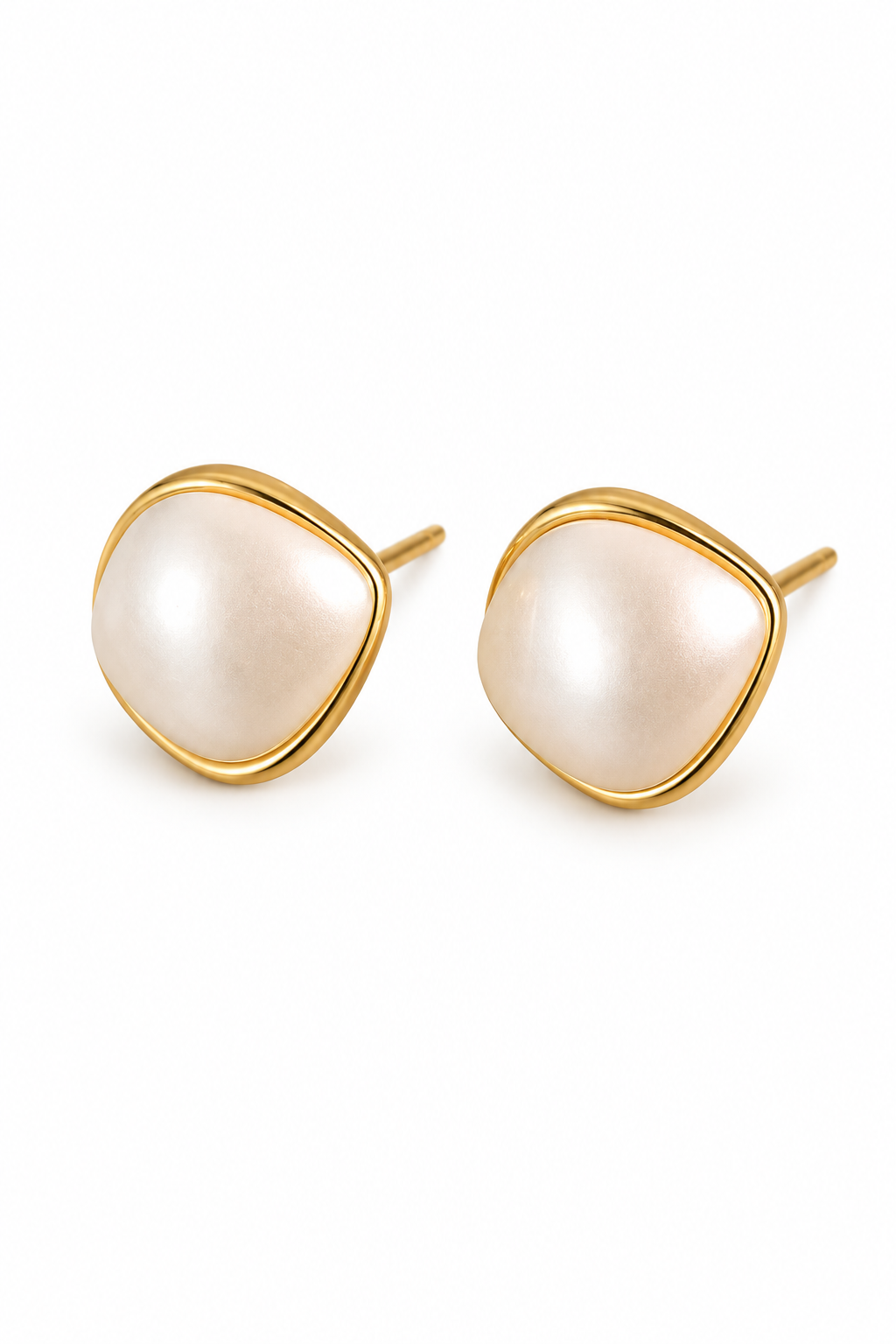 Cream White Irregular Triangle Stud Earrings-chiclody