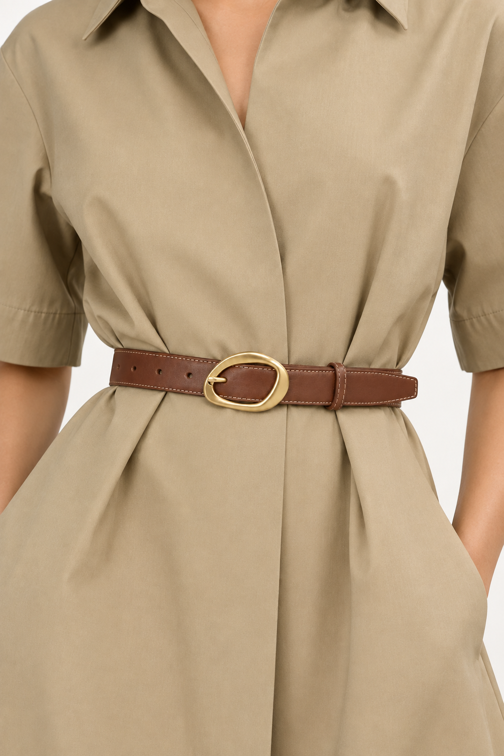 Brown Faux Leather Pin Buckle Belt