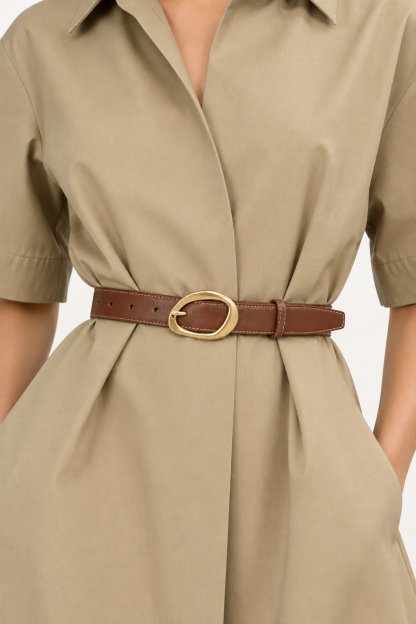 Brown Faux Leather Pin Buckle Belt