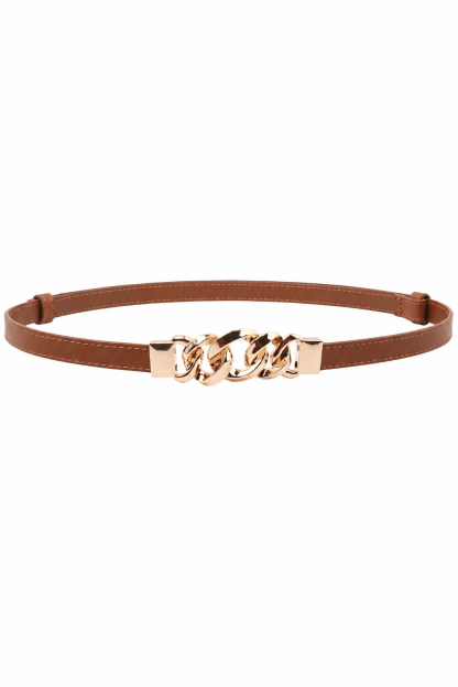 Brown Faux Leather Interlock Chain Buckle Belt
