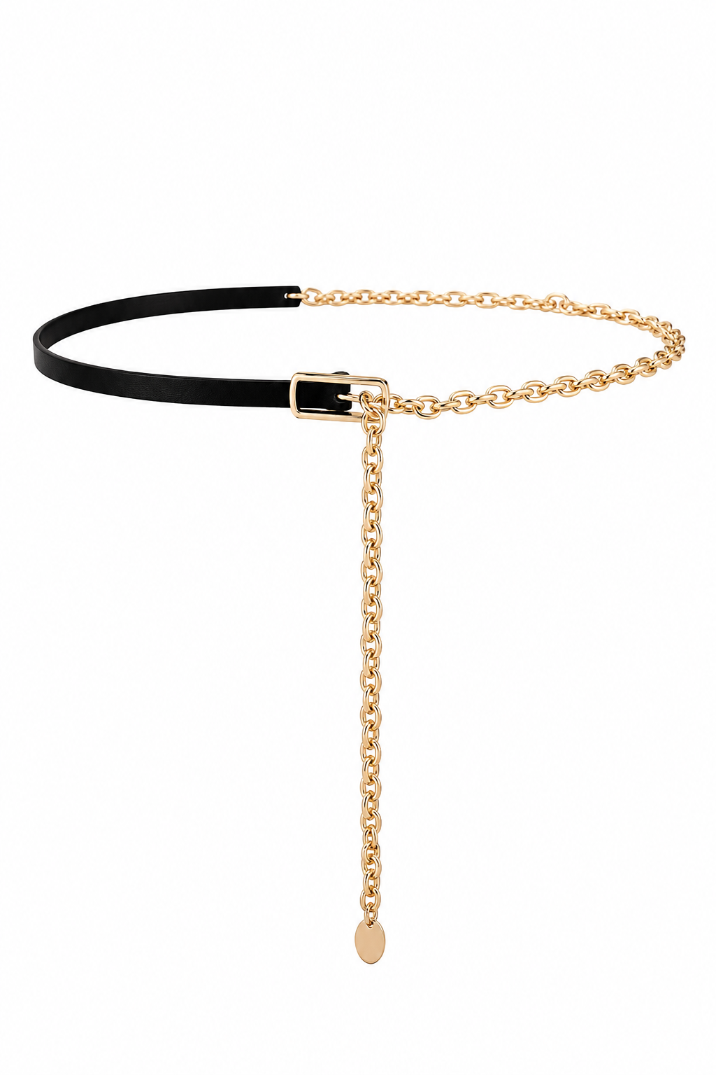 Black Faux Leather Chain Waist Belt