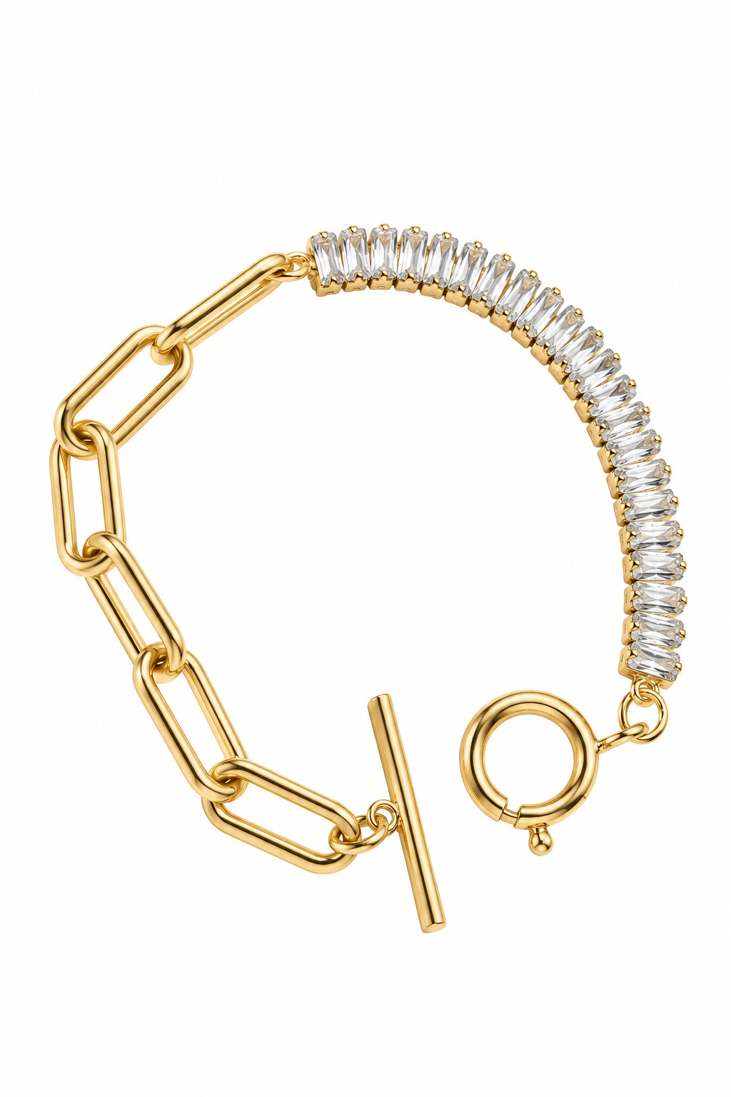 Paperclip Chain Zircon Golden Titanium Steel Bracelet-chiclody