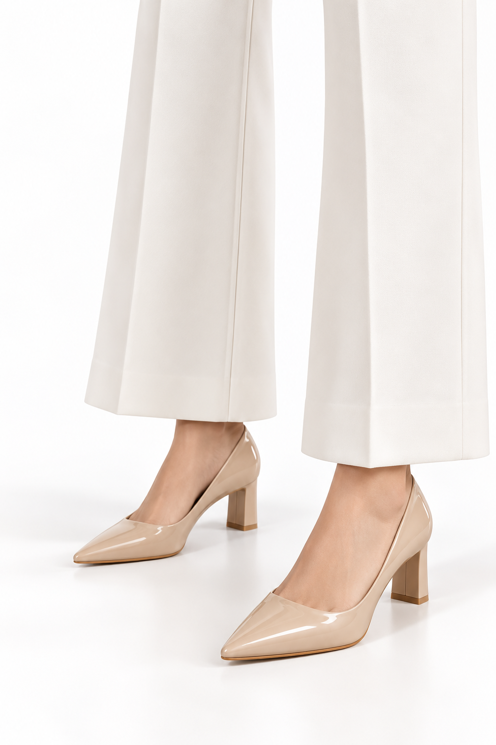 Pointed Toe Patent Leather Block Heel Pumps Women