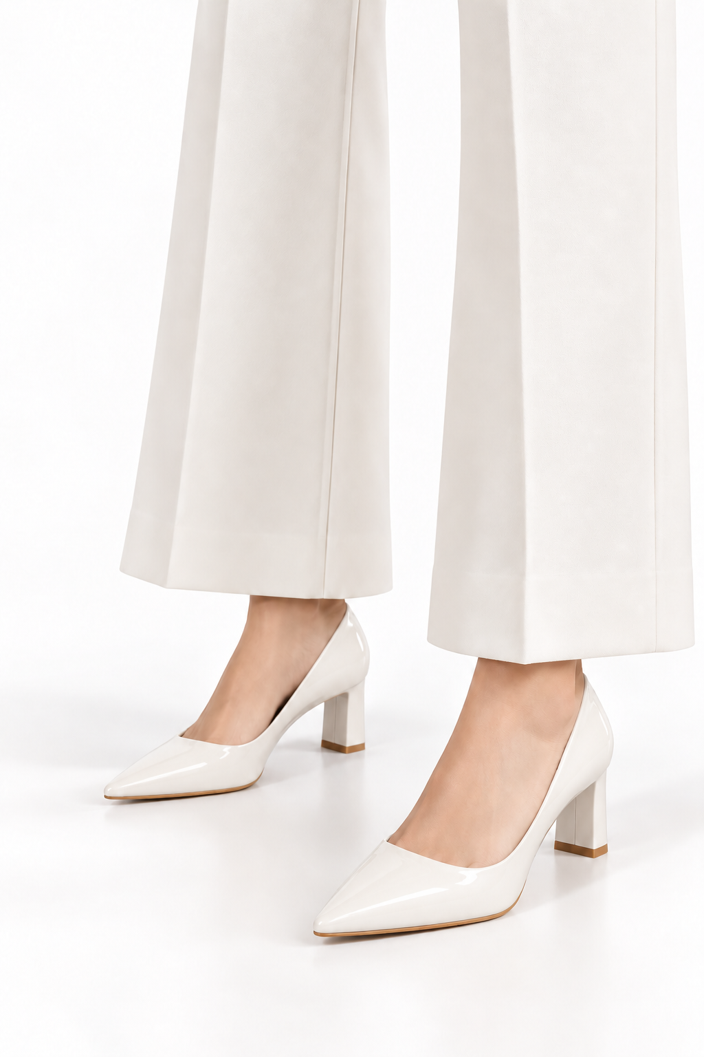 Pointed Toe Patent Leather Block Heel Pumps Women