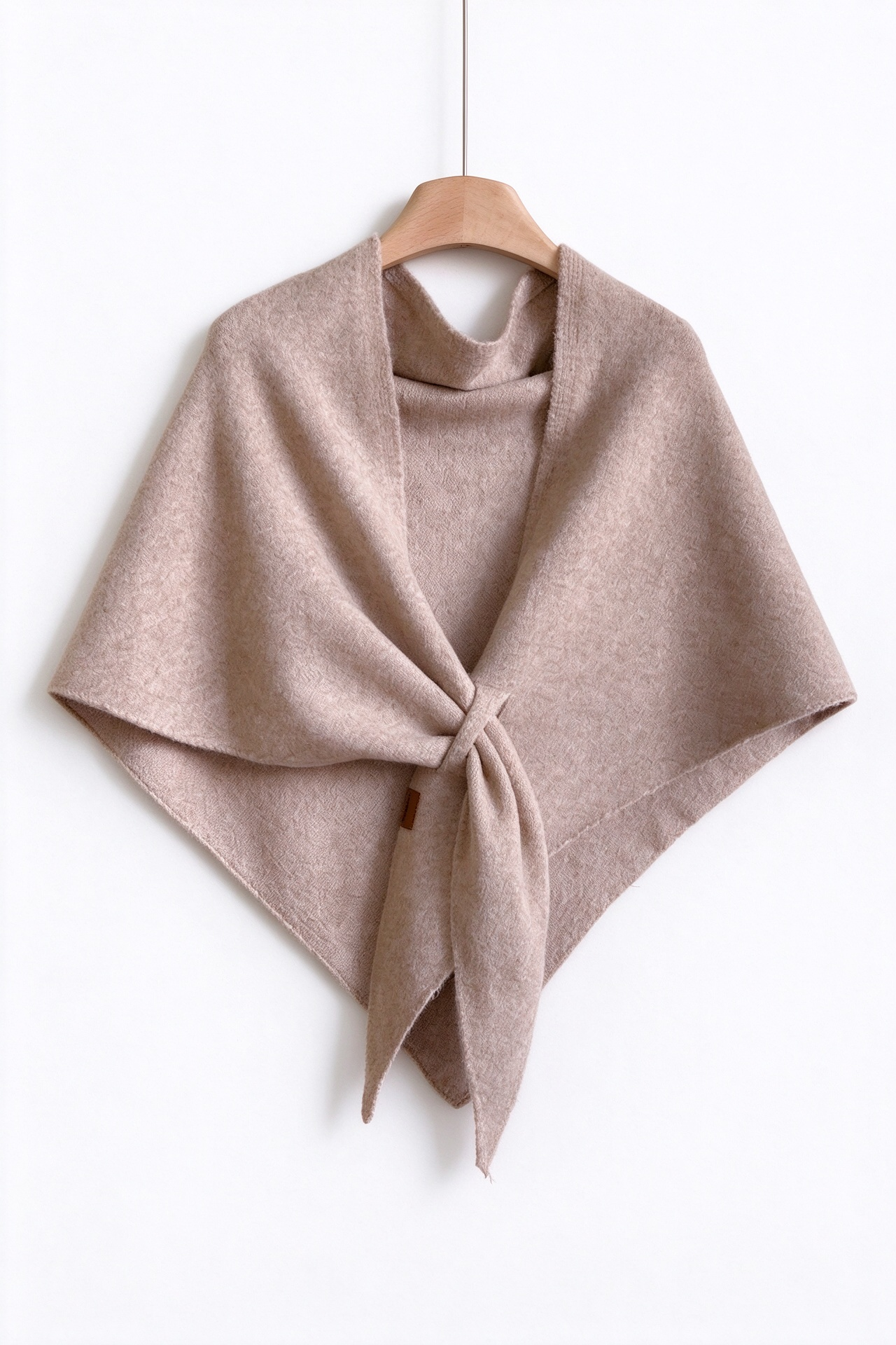 White Faux Wool Knotted Triangle Shawl