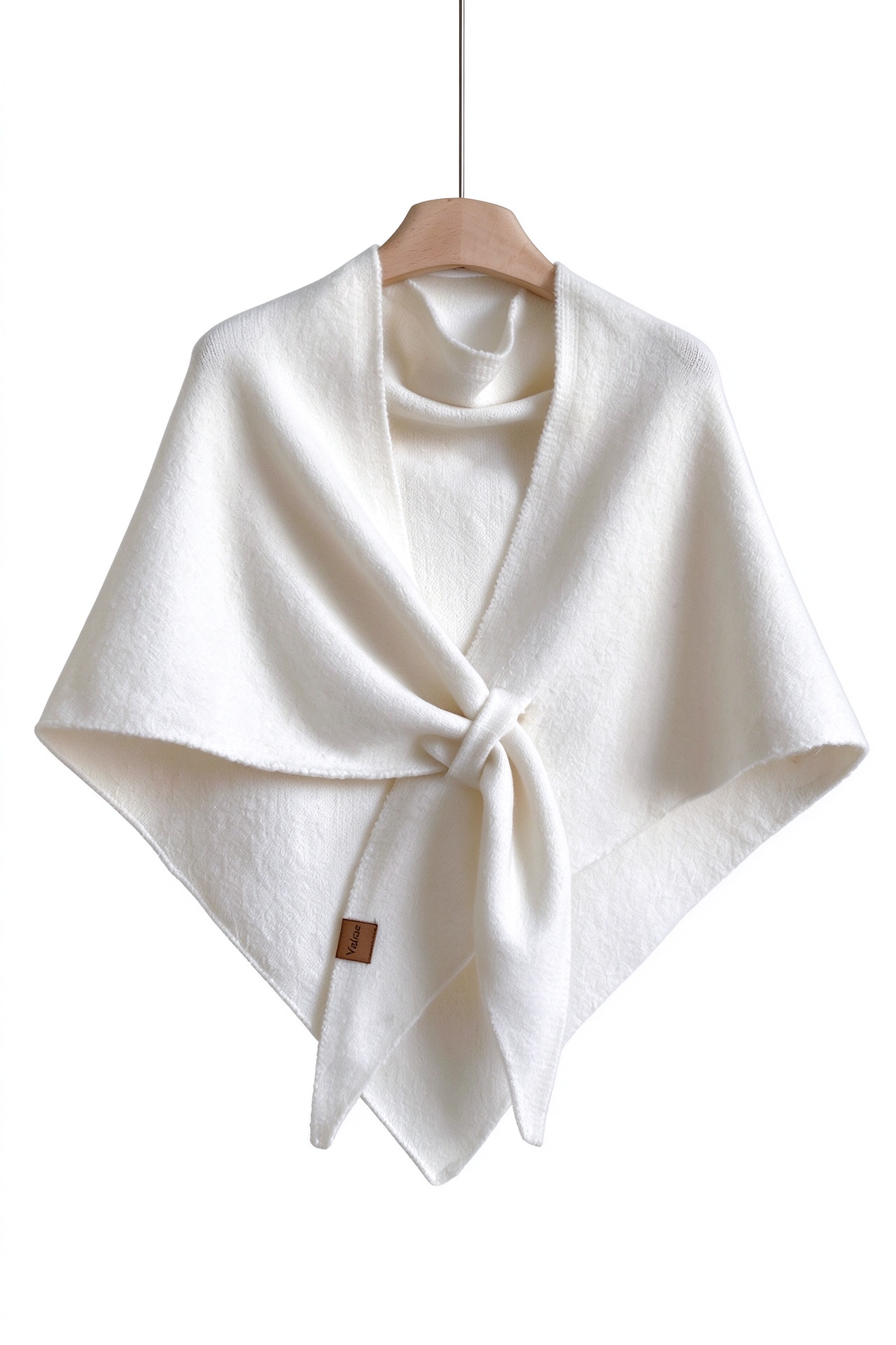 White Faux Wool Knotted Triangle Shawl