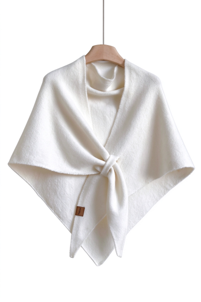 White Faux Wool Knotted Triangle Shawl