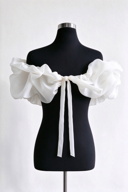 White Off Shoulder Ruffle Shawl